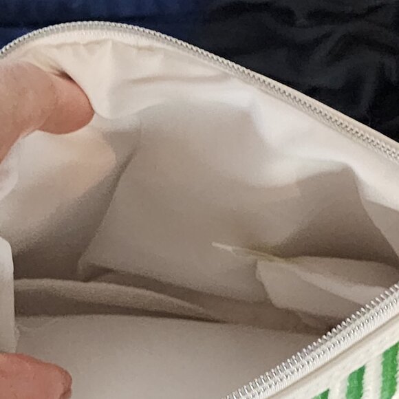 Mario Badescu Green and White Poly Striped Fully Lined Italian Design Makeup Bag - Picture 11 of 16